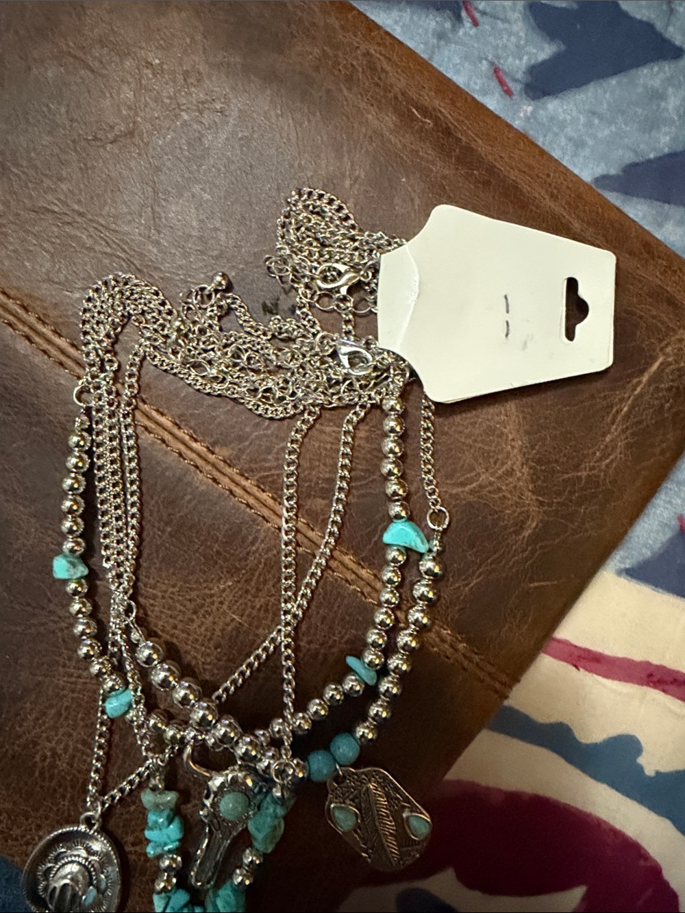 Faux silver 4 necklace set with Turquoise Accent Western Charms - Picture 2 of 3